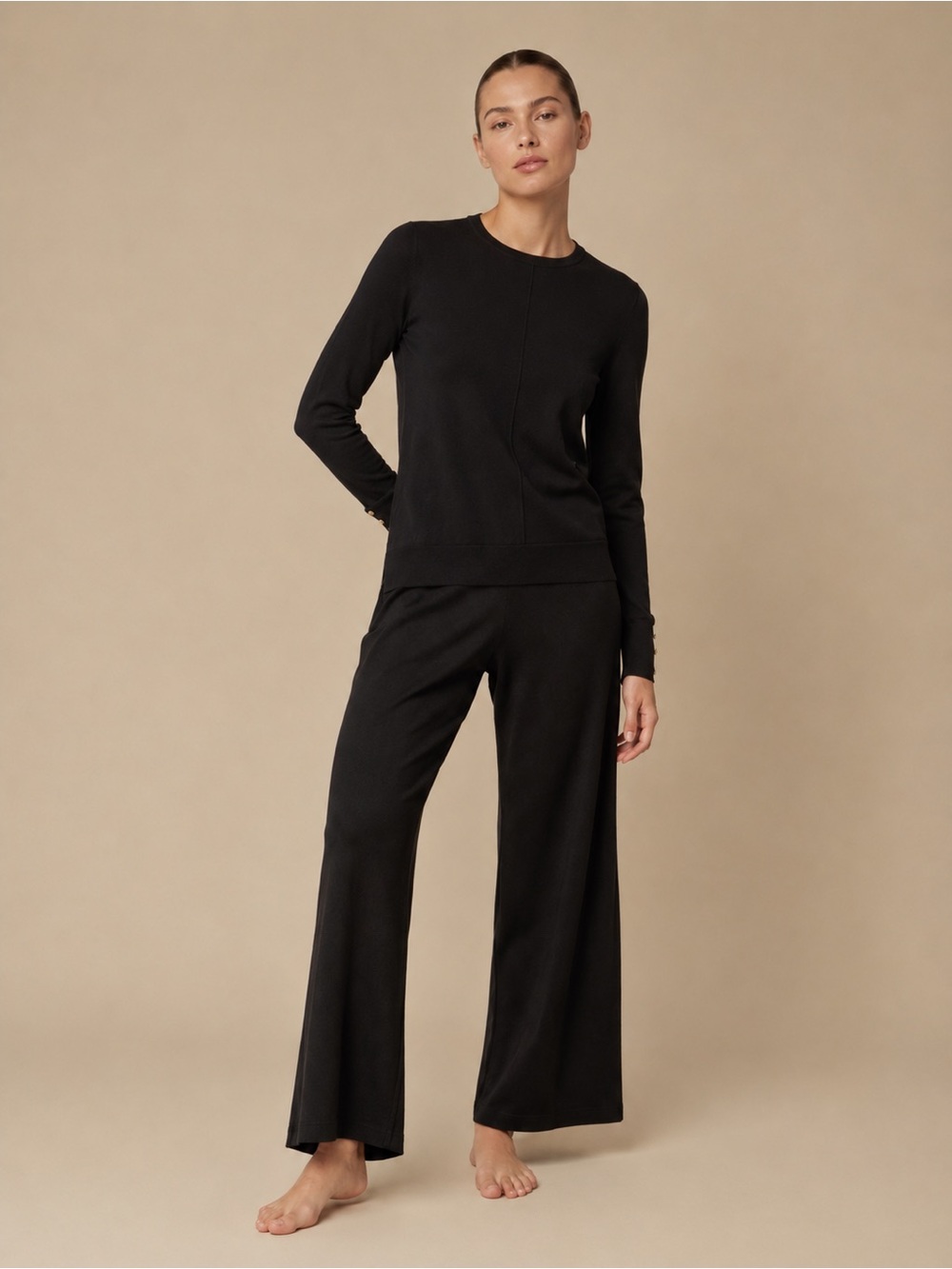 Anne Klein Black Wide-Leg Knit Pants